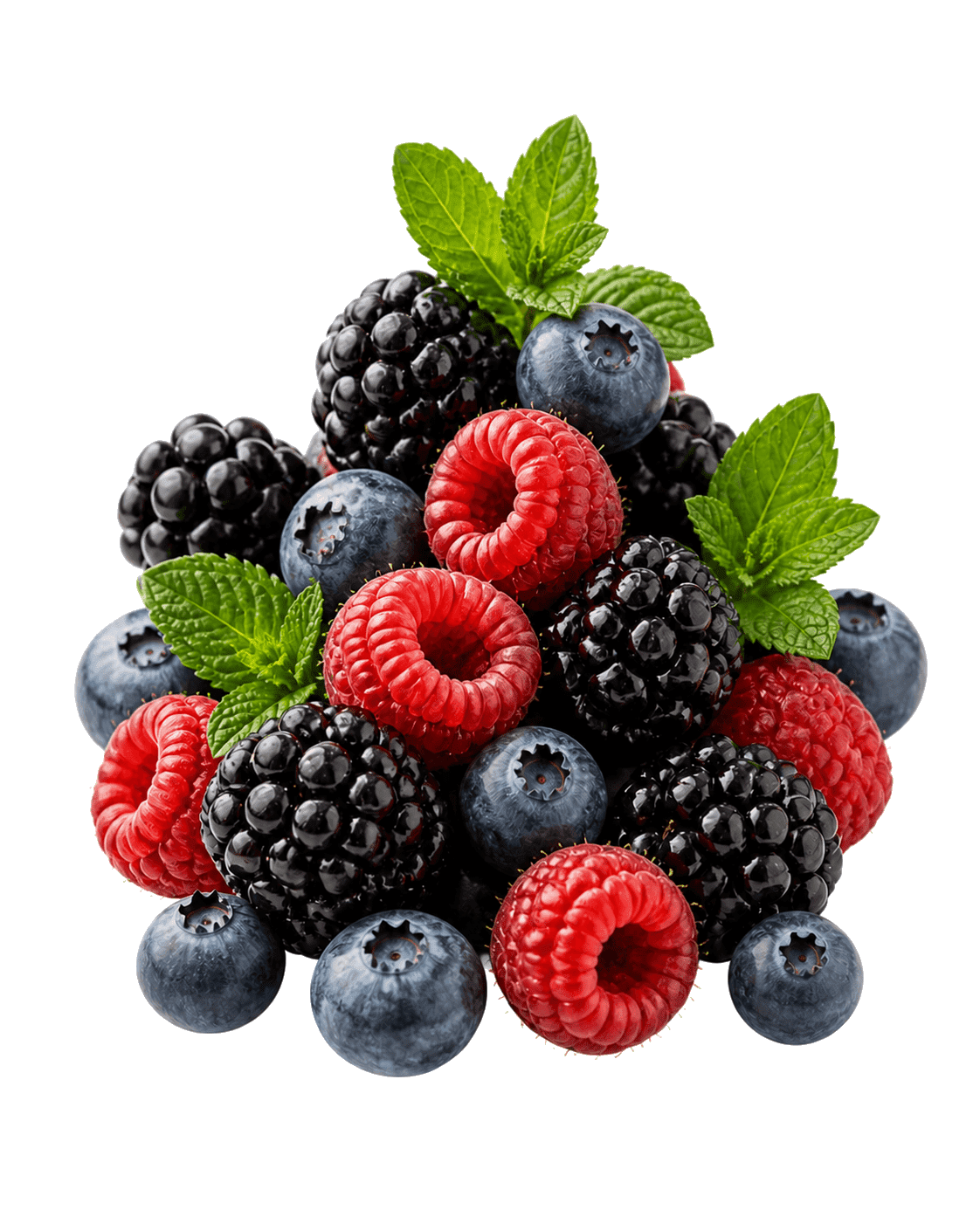 Blueberries, blackberries, raspberries, and mint